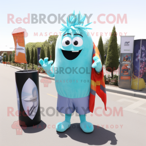 Cyan Shepard'S Pie mascot costume character dressed with a Tank Top and Scarf clips