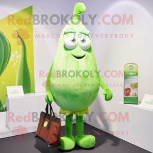 Lime Green Onion mascot costume character dressed with a Oxford Shirt and Handbags