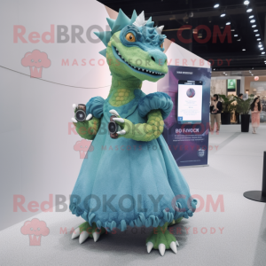 nan Stegosaurus mascot costume character dressed with a Ball Gown and Smartwatches