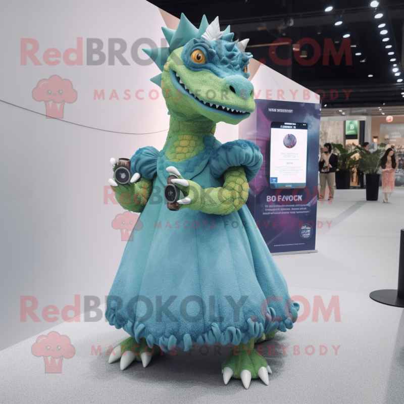 nan Stegosaurus mascot costume character dressed with a Ball Gown and Smartwatches nan Stegosaurus mascot costume character dressed with a Ball Gown and Smartwatches