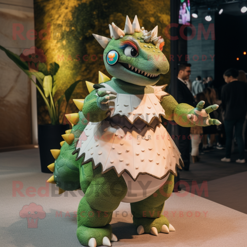 nan Stegosaurus mascot costume character dressed with a Ball Gown and Smartwatches