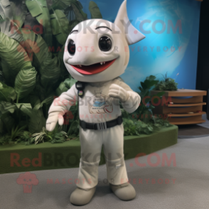 Beige Swordfish mascot costume character dressed with a Romper and Necklaces