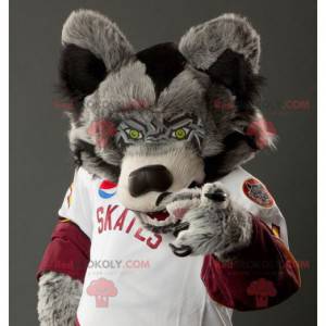 Zwart-wit grijze wolf mascotte - Redbrokoly.com