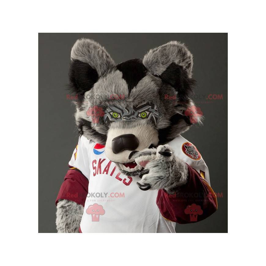 Zwart-wit grijze wolf mascotte - Redbrokoly.com