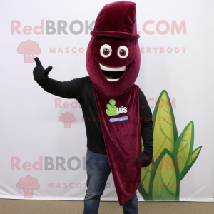 Maroon Asparagus mascot costume character dressed with a Flare Jeans and Gloves