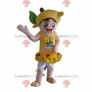 Mascotte ragazza con un limone in testa, costume ragazza -