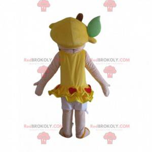 Mascota de niña con un limón en la cabeza, disfraz de niña -