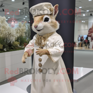 Tan Squirrel mascot costume character dressed with a Wedding Dress and Caps