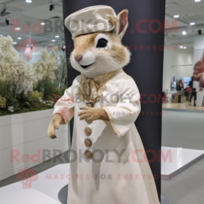 Tan Squirrel mascot costume character dressed with a Wedding Dress and Caps