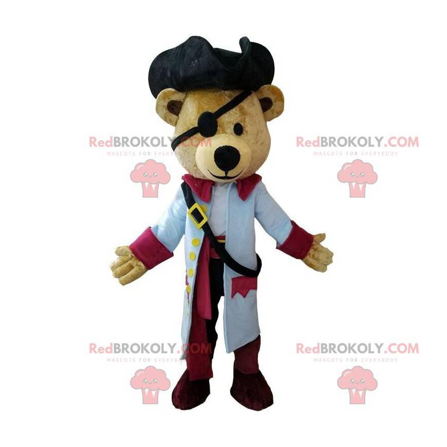 Mascota del oso de peluche vestida con traje de pirata, traje
