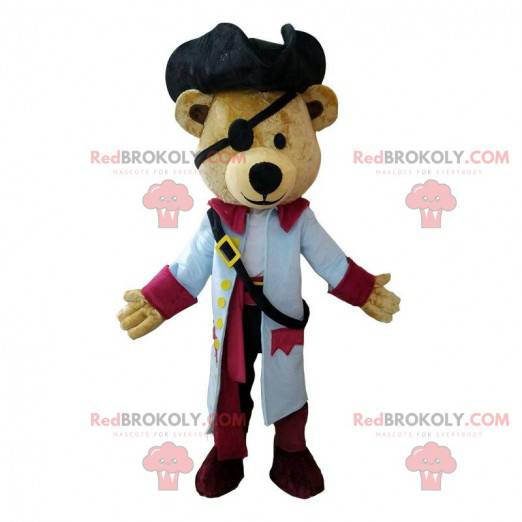 Mascota del oso de peluche vestida con traje de pirata, traje