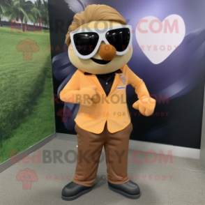 Tan Arrow Of Love mascot costume character dressed with a Suit Pants and Sunglasses