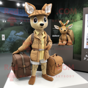 Tan Roe Deer mascot costume character dressed with a Parka and Handbags