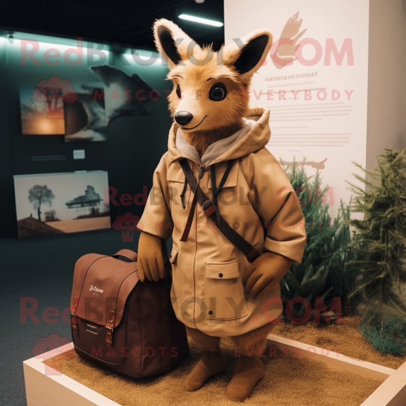 Tan Roe Deer mascot costume character dressed with a Parka and Handbags