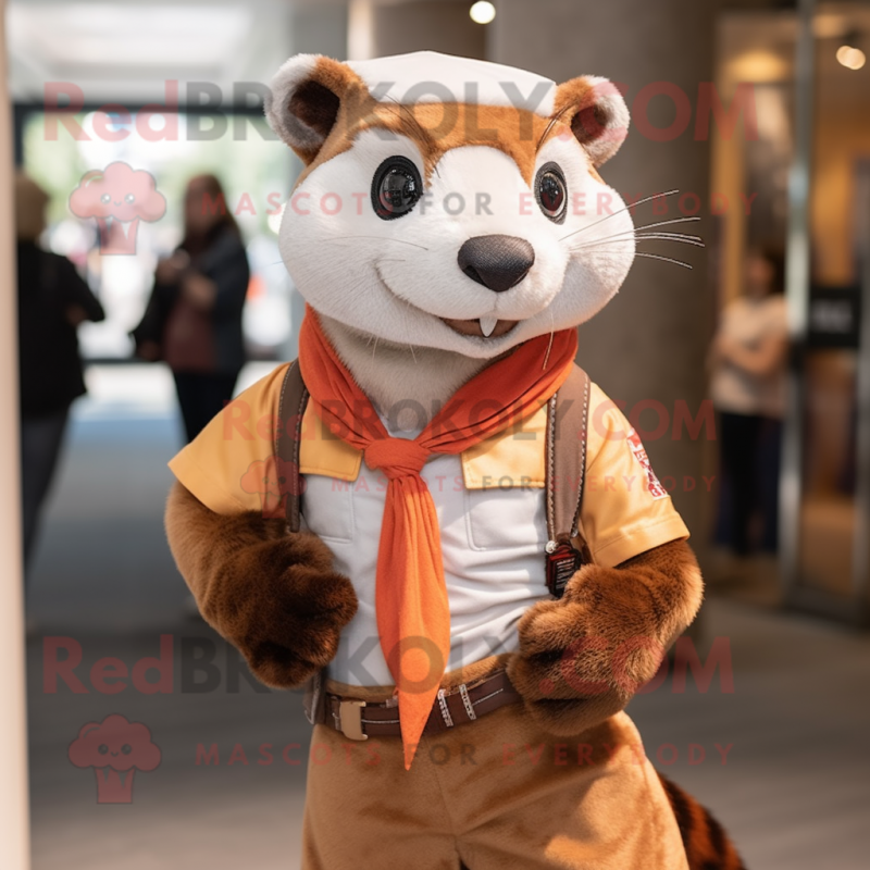 Rust Ferret mascot costume character dressed with a Poplin Shirt and Scarf clips