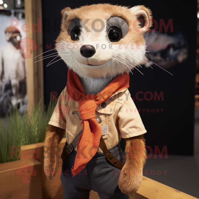 Rust Ferret mascot costume character dressed with a Poplin Shirt and Scarf clips Rust Ferret mascot costume character dressed with a Poplin Shirt and Scarf clips