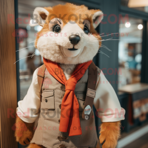 Rust Ferret mascot costume character dressed with a Poplin Shirt and Scarf clips