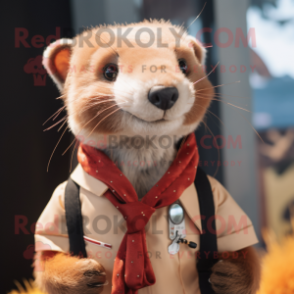 Rust Ferret mascot costume character dressed with a Poplin Shirt and Scarf clips