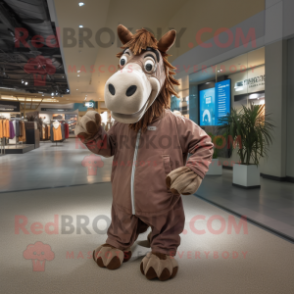 Brown Quagga mascot costume character dressed with a Windbreaker and Ties