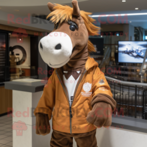 Brown Quagga mascot costume character dressed with a Windbreaker and Ties