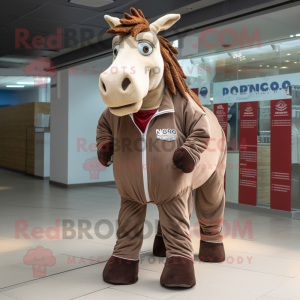 Brown Quagga mascot costume character dressed with a Windbreaker and Ties
