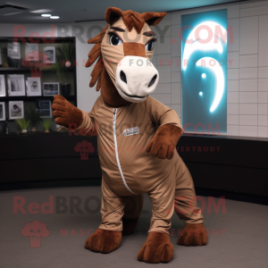 Brown Quagga mascot costume character dressed with a Windbreaker and Ties