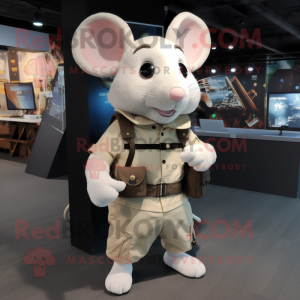 Cream Mouse mascot costume character dressed with a Cargo Pants and Smartwatches
