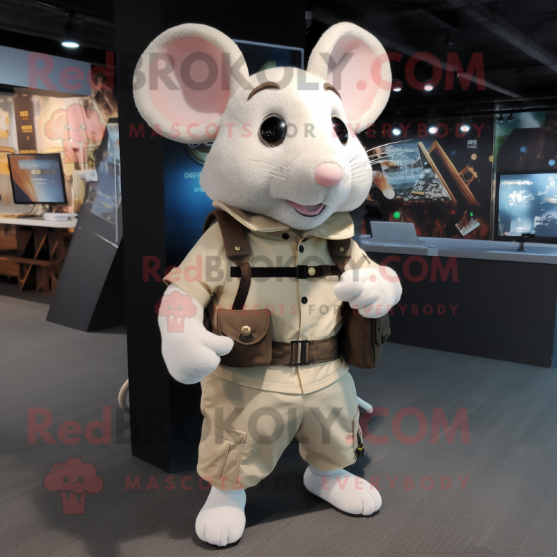 Cream Mouse mascot costume character dressed with a Cargo Pants and Smartwatches