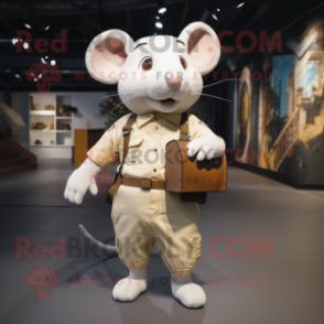 Cream Mouse mascot costume character dressed with a Cargo Pants and Smartwatches