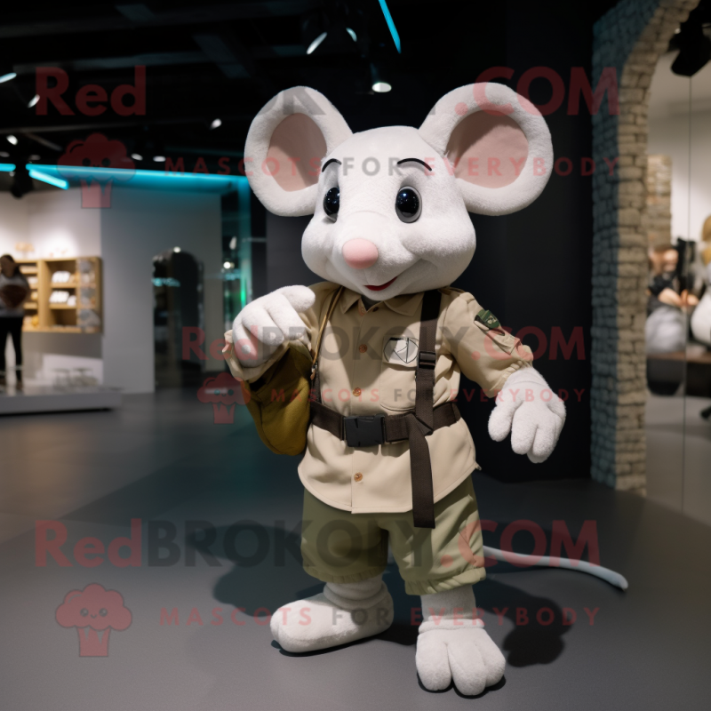 Cream Mouse mascot costume character dressed with a Cargo Pants and Smartwatches