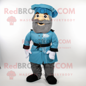 Cyan Civil War Soldier mascot costume character dressed with a Bermuda Shorts and Scarves