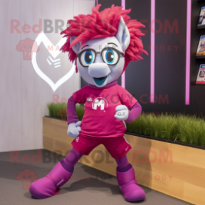 Magenta Mare mascot costume character dressed with a Running Shorts and Eyeglasses