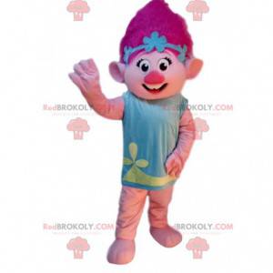 Mascotte de troll avec les cheveux roses, costume célèbre -