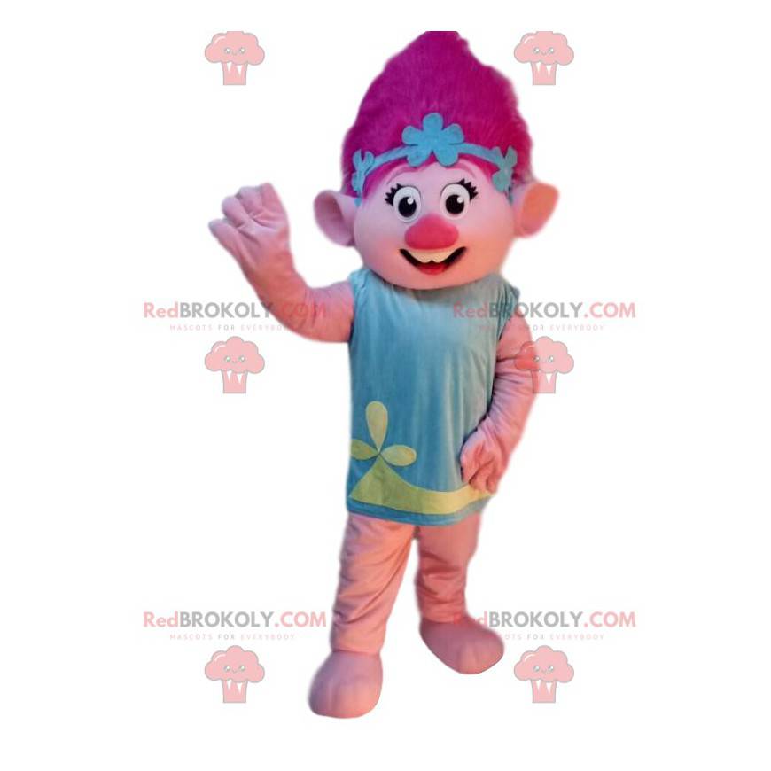 Mascote troll com cabelo rosa, fantasia famosa - Redbrokoly.com