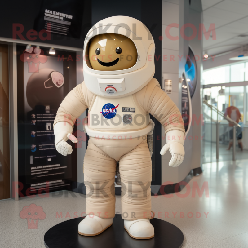Beige Astronaut mascot costume character dressed with a Tank Top and Belts Beige Astronaut mascot costume character dressed with a Tank Top and Belts