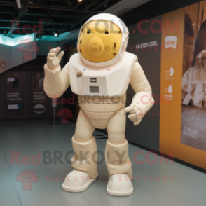 Beige Astronaut mascot costume character dressed with a Tank Top and Belts