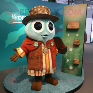 Rust Ceviche mascot costume character dressed with a Cardigan and Coin purses