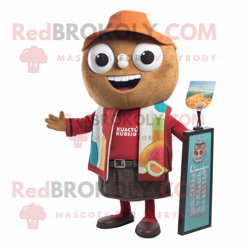 Rust Ceviche mascot costume character dressed with a Cardigan and Coin purses