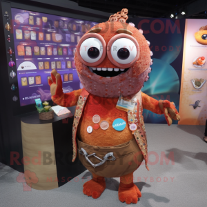 Rust Ceviche mascot costume character dressed with a Cardigan and Coin purses