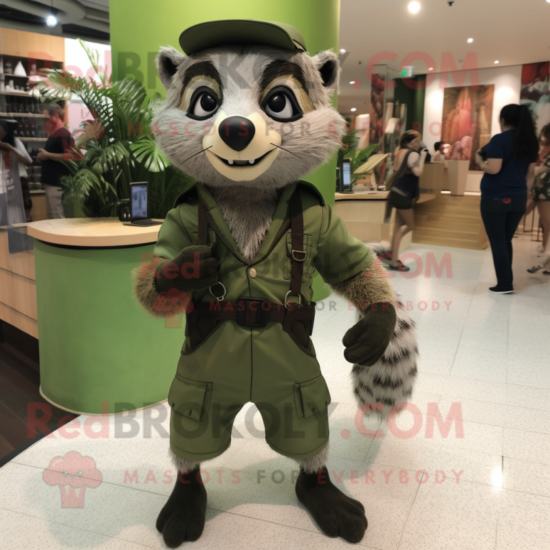 Olive Civet mascot costume character dressed with a Romper and Pocket squares