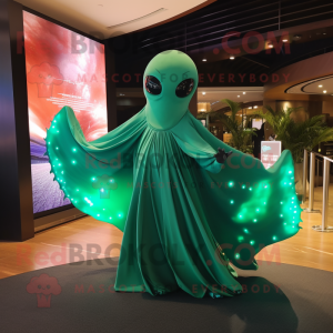 Green Manta Ray mascot costume character dressed with a Evening Gown and Wraps