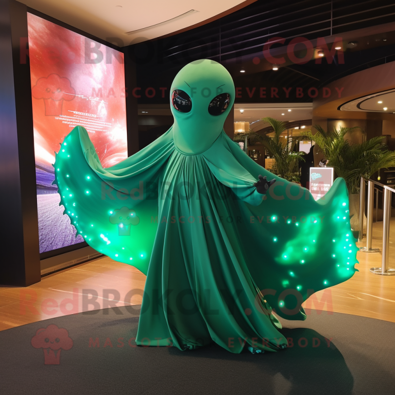 Green Manta Ray mascot costume character dressed with a Evening Gown and Wraps Green Manta Ray mascot costume character dressed with a Evening Gown and Wraps