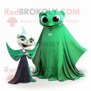 Green Manta Ray mascot costume character dressed with a Evening Gown and Wraps