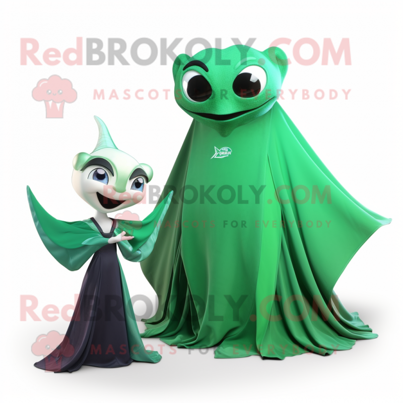 Green Manta Ray mascot costume character dressed with a Evening Gown and Wraps