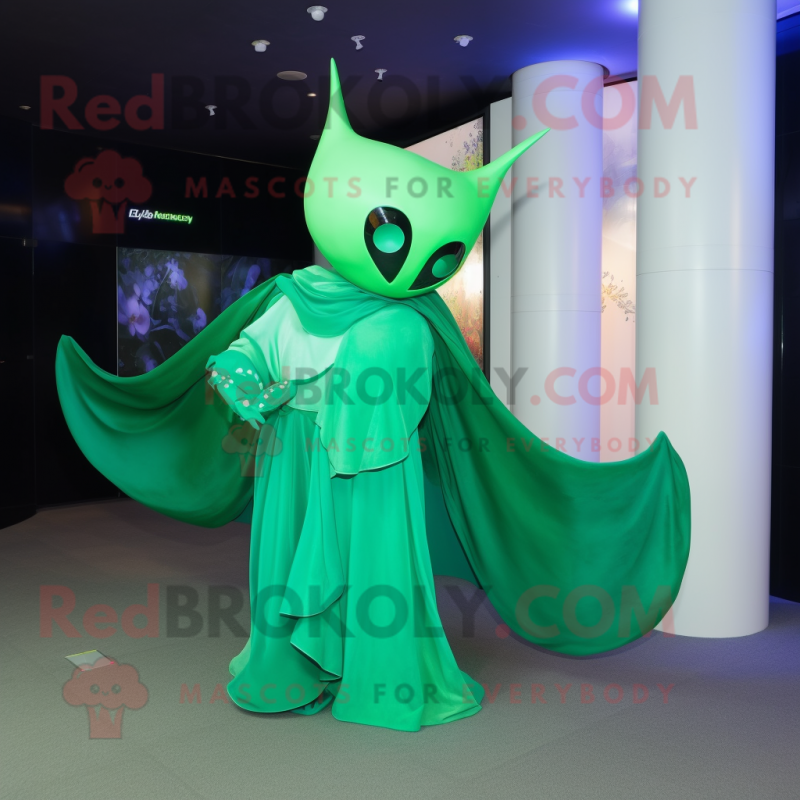 Green Manta Ray mascot costume character dressed with a Evening Gown and Wraps