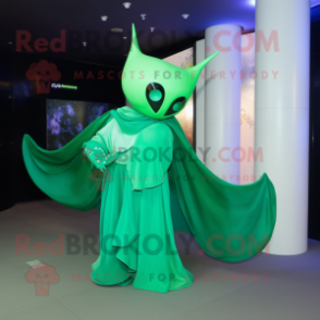 Green Manta Ray mascot costume character dressed with a Evening Gown and Wraps