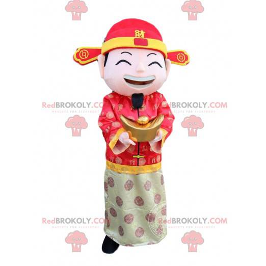 Aziatische man mascotte, god van het fortuin kostuum -