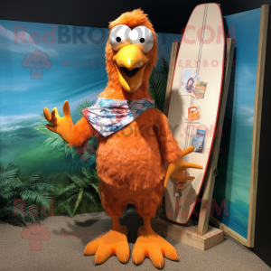 Orange Hens mascot costume character dressed with a Board Shorts and Earrings