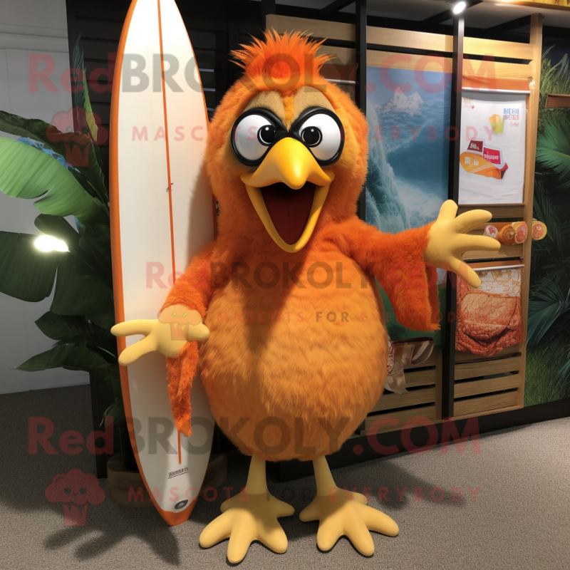 Orange Hens mascot costume character dressed with a Board Shorts and Earrings