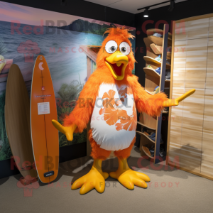 Orange Hens mascot costume character dressed with a Board Shorts and Earrings